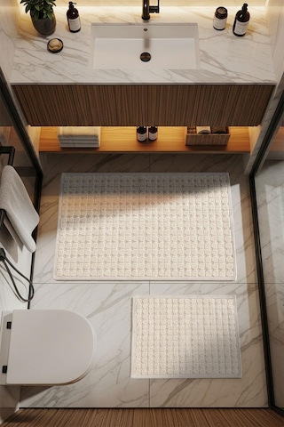 Sakura Sk009a Doğal Pamuk 2'li Banyo Paspas Seti 60x100 60x50cm Kaymaz Taban Makinada Yıkanabilir Kemik