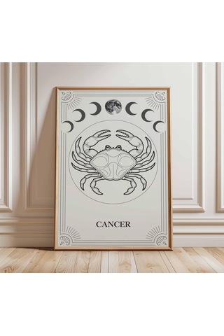 Yengeç Burcu Duvar Sanatı, Çizim Baskısı, Göksel Astroloji Posteri, Ay Evresi Dekoru, Minimalist Yengeç Sanatı, Modern Burç Duvar Dekoru