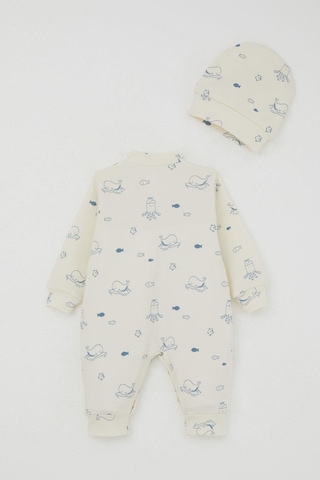 Breeze Erkek Bebek Tulum Sevimli Deniz Hayvanları Desenli 0-6 Ay, Krem Krem