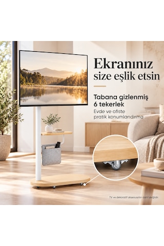 Npo Std5422 17 43" 15kg Tekerlekli Raflı Çantalı Dikey/yatay Açı Ayarlı Mobil Monitör Ve Tv Standı Diğer