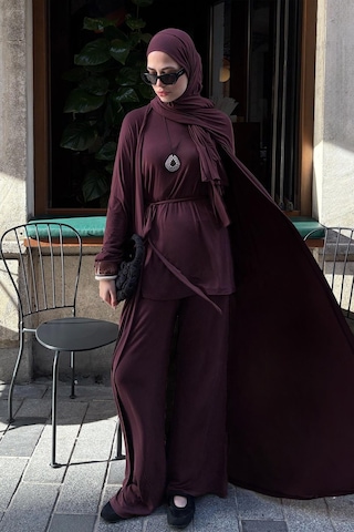 Carell Micro Modal Abaya Mürdüm Çok Renkli