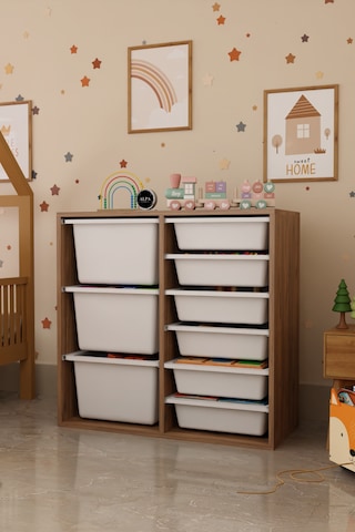 9 Sepetli 2 Bölmeli Oyuncak Dolabı Çok Amaçlı Oyuncak Dolabı Düzenleyici Organizer Atlantik Çam - Beyaz