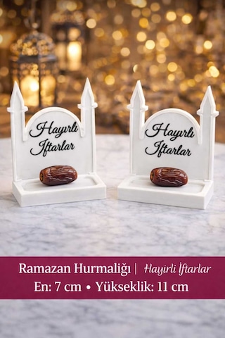 Ramazan Hurmalığı 2 Li Set Hayırlı İftarlar Yazılı Dekoratif Hurma Standı 7x11 Cm Camii Figürlü