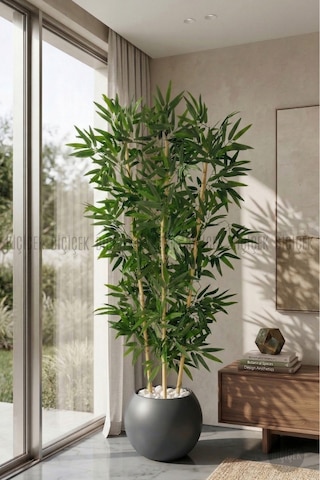 Biçiçek Yapay Bambu Ağacı 160 Cm Antresit Küre Saksıda