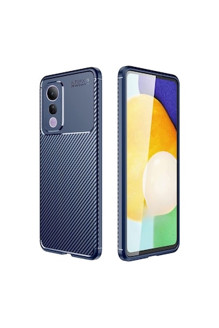 Vivo V50 Lite Uyumlu Silikon Kılıf Karbon Desenli Darbe Emici Tam koruma Kapak - Lacivert