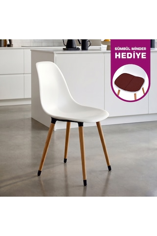 Vilinze Eames Naturel Ahşap Ayak Plastik Beyaz Sandalye