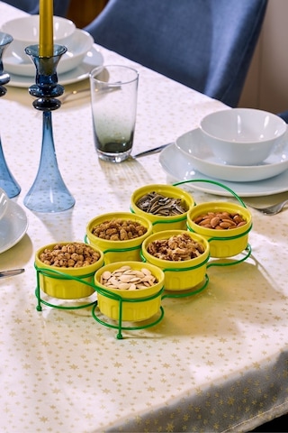 Edora Home Yeşil Altı Bölmeli Çerezlik İkram Seti Metal Paslanmaz