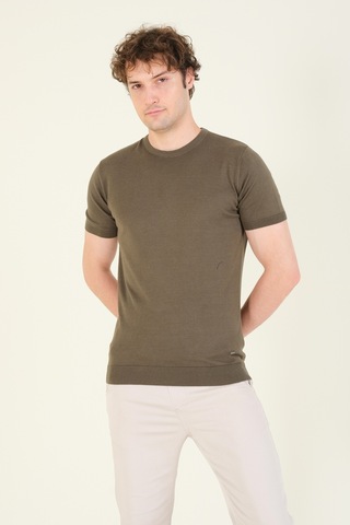 Giyim Dünyası Kadın Sıfır Yaka Merserize T-shirt Haki 001
