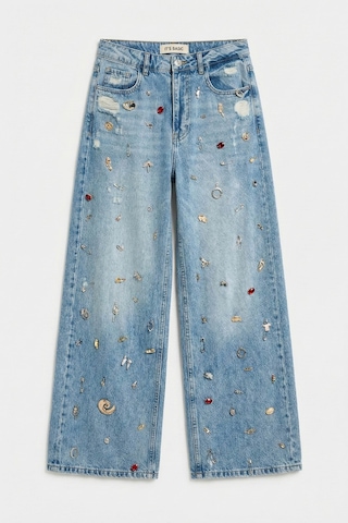 it's basic Kadın Kot Rengi 12s6-32 Mega Baggy Fit Özel Dikim Aksesuarlı Tasarım Denim Jean Mavi