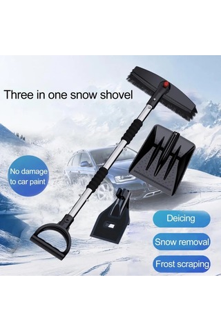 Sones Paslanmaz Çelik Açılıp Kapanabilen Araba Kar Küreği Fırça Seti Siyah
