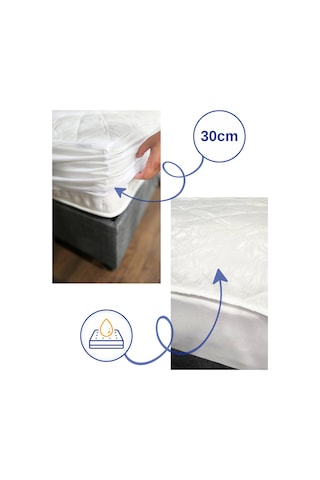 Çift Kişilik 180x200 Su Geçirmez Fitted Lastikli Yatak Koruyucu Alez Kapitone Silikon Elyaf Beyaz