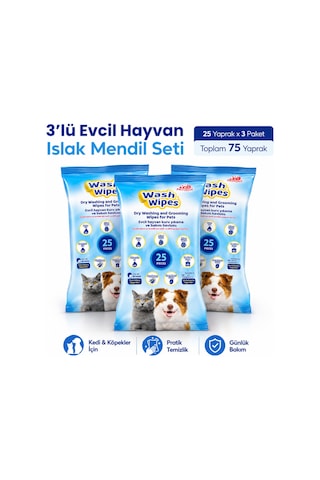 Biopet Active Wash Wipes Kedi Köpek Islak Mendil 3 Lü Set 75 Yaprak