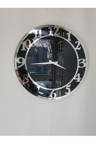 Ayna Denizi Silver Matris Black Model Gümüş Siyah Renk 50 CM Dekoratif Aynalı Duvar Saati Gümüş - Siyah