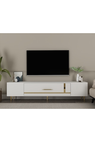 Şuşa Tv Sehpası Tv Ünitesi 150 Cm Beyaz Altın