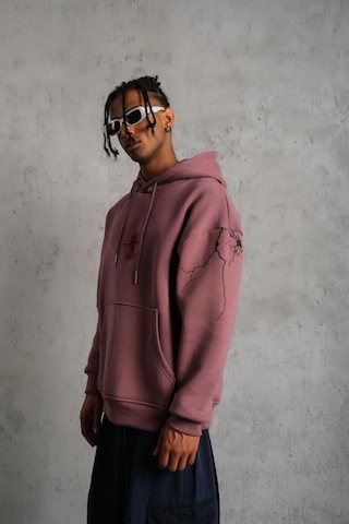 Novalisse Erkek 3 İplik Pamuklu Kapüşonlu Baskılı Cepli Sweatshirt Hoodie - Gül Kurusu Çoklu Renk