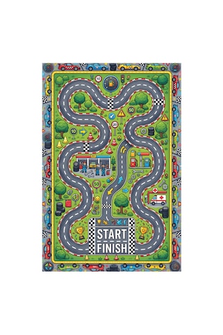 Kartela Halı Yarış Pisti Kaymaz Taban Çocuk Oyun Halısı - 60 x 90 CM