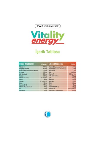 Tabvitamins Vitality Energy  30 Tablet