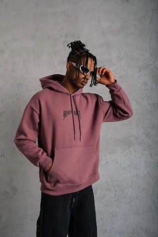 Mbb E-ticaret Erkek 3 İplik Pamuklu Baskılı Kapüşonlu Cepli Sweatshirt Hoodie - Gül Kurusu Gülkurusu