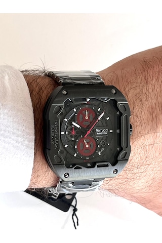 Ferrucci Kare Kadran Siyah Renk Fonksiyonları Aktif Takvimli 45mm Kasa Çap Erkek Kol Saati Siyah