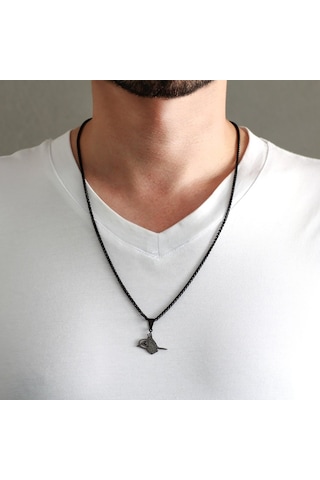 Tuğra Tasarım Siyah Renk Çelik Erkek Kolye (507024783)
