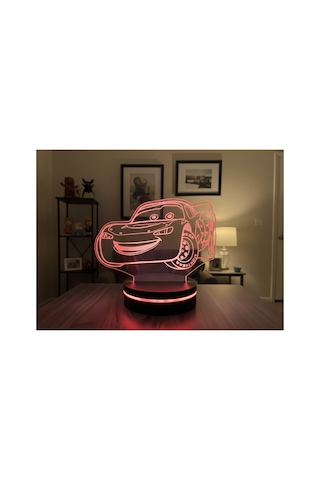 Mcqueen 3d Led Gece Lambası 10 Renk Dokunmatik Dekoratif Led Lamba