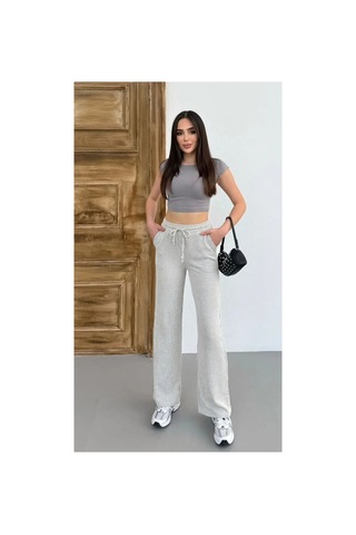 Thiff Gymwear Yandan Cepli Beli Bağcıklı Su Yolu Kadın Çizgili Pantolon Gri