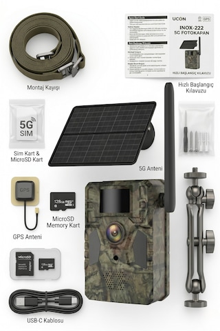Inox 222 4g Sim Kartlı Güneş Panelli Gps Özellikli Fotokapan Doğa Ve Arazi Güvenlik Kamerası Ucon
