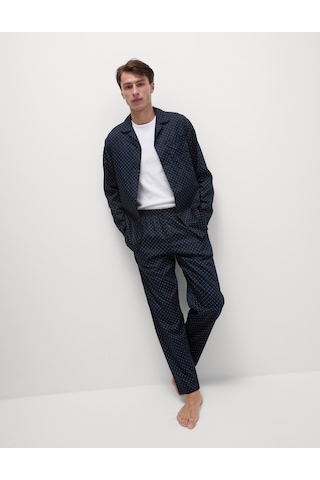 Marks & Spencer Saf Pamuklu Desenli Pijama Takımı T07004770 Lacivert