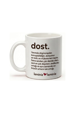 Dosta Hediye Dost Yazılı Baskılı Seramik Hediye Kupa Bardak Çok Renkli