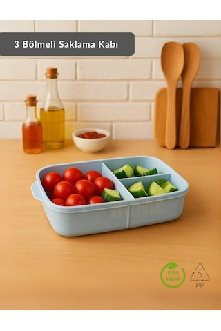 Jet's Home 3 Bölmeli Saklama Kabı Bpa Free Beslenme Kabı Hava Almaz Kab Turkuaz 1500 Ml mavi