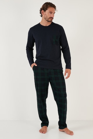 Buratti  Ekoseli Cepli Beli Lastikli % 100 Pamuk Regular Fit Erkek Pijama Takımı 6572001 Lacivert