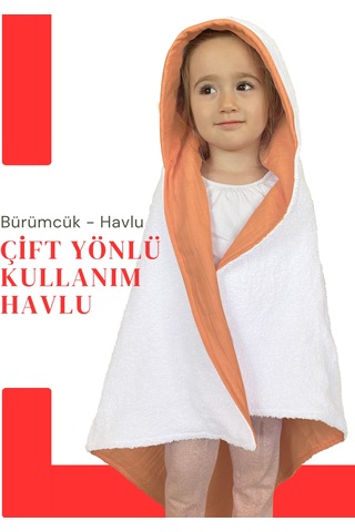 %100pamuk Kapşonlu Bebek Çocuk Banyo Havlusu Çift Yönlü K-beyaz