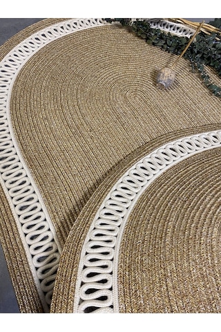 Mavaux Lotus Jüt Hasırlı El Örgüsü Kilim Krem