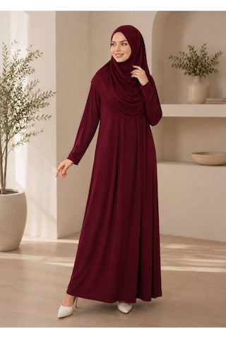 Öners Tek Parça Boydan Namaz Elbisesi Bordo Bordo