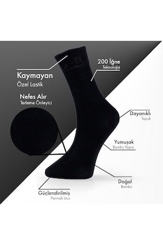 Saf Bambu Erkek Soket Uzun Düz Siyah Çorap Dikişsiz Premium Kutulu 6'lı L5952aznb Softaura