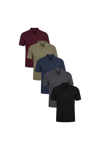 Buratti Pamuklu Regular Fit Düğmeli Polo Yaka 5'Li Paket Erkek T Shirt 5902127S5 Siyah-Vişne-Antrasit-Haki-Indigo