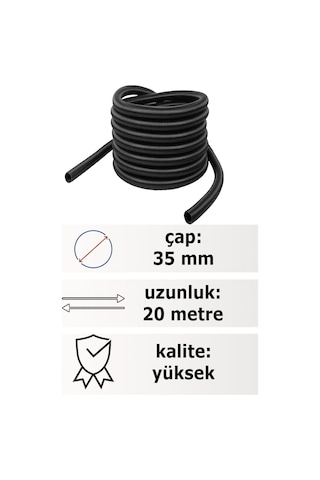 Pax Marka Sanayi Tipi Uyumlu 20 Metre Hortumu 35 Mm Çaplı Siyah Renkli