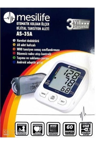 Mesilife AS-35A Tam Otomatik Üst Koldan Ölçer Tansiyon Aleti