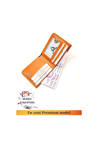 Turuncu Cüzdan Vegan Deri İnce Gizli İçten Çıt Çıtlı Kapama Süper İnce Ve Zarif Hediye Paketinde Siyah