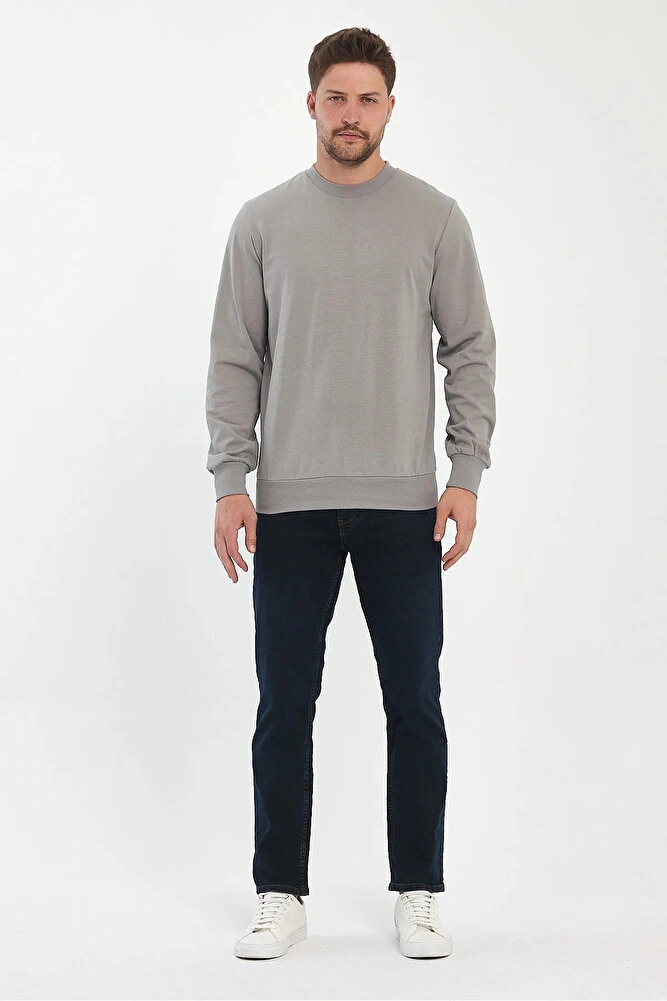 Erkek Bisiklet Yaka Baskısız Rahat Kalıp Mevsimlik Sweatshirt Haki