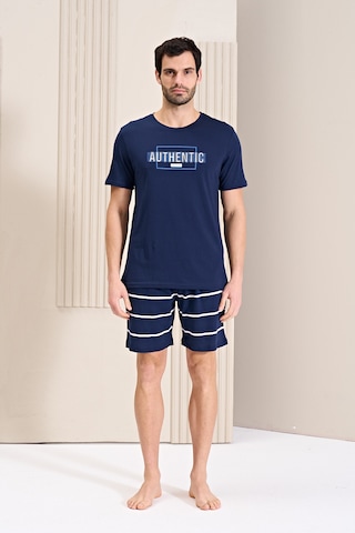 Over Sleep By Poleren Erkek Pijama Takımı Şortlu Kısa Kol Lacivert