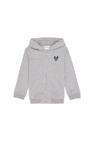 U.S. Polo Assn. Kız Çocuk Açık Gri Melanj Fermuarlı Basic Sweatshirt 50296390-VR091