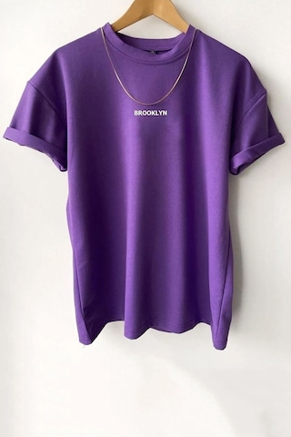 Flood Of Style Unisex Brooklyn Baskılı T-shirt Mor
