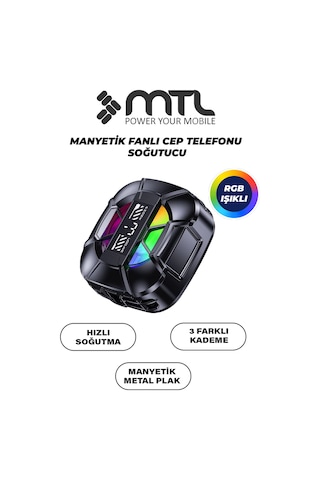 Telefon Tablet Soğutucu Fan Magsafe Uyumlu, Klipsli, Rgb, 3 Kademeli Siyah Mt8466