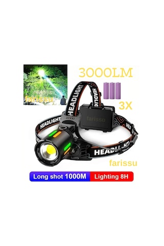 Alaska Profesyonel 30w Lazer Led Şarjlı Kafa Lambası 1 Km Menzil Zoom + Powerbank Özellikli Siyah