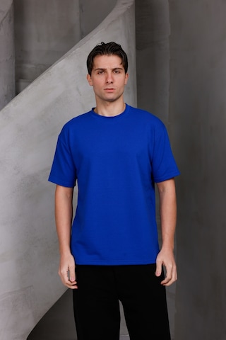 Erkek Basic Oversize Bisiklet Yaka 2 İki İplik Kompakt T-shirt Saks