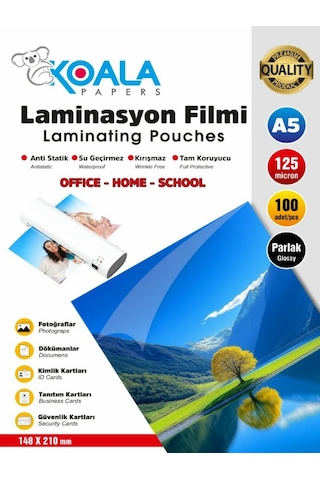 Laminasyon Filmi A5 Ultra Parlak 125 Micron 100 Adet Dayanıklı Kaplama