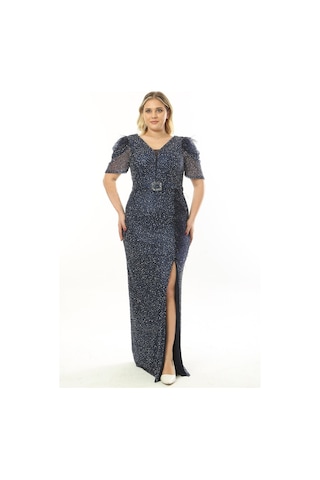 Ladies First Büyük Beden 3853 Lacivert Uzun Abiye Elbise 001