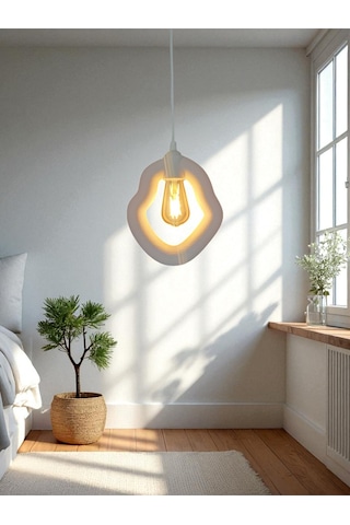 Bohem Beton Görünümlü Modern Minimalist Avize Ayarlı E27 Duy Salon Mutfak Yatak Odası Ofis Kafe Beyaz