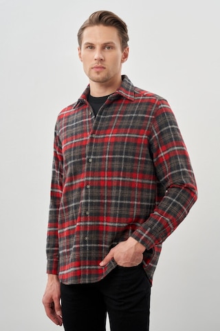 Bordo Yünlü Ekose Desen Yumuşak Yaka Cepsiz Uzun Kol Casual Comfort Fit Gömlek 1004245227 Bordo